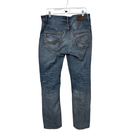 BKE Mens Y2K Jake Bootleg Light Wash Denim Jeans 34R 35x32 Distressed - Picture 2 of 11